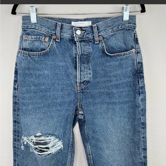‼️ Topshop Petite 24 Dad Straight Leg medium.light washed distressed jean!! - Picture 9 of 16